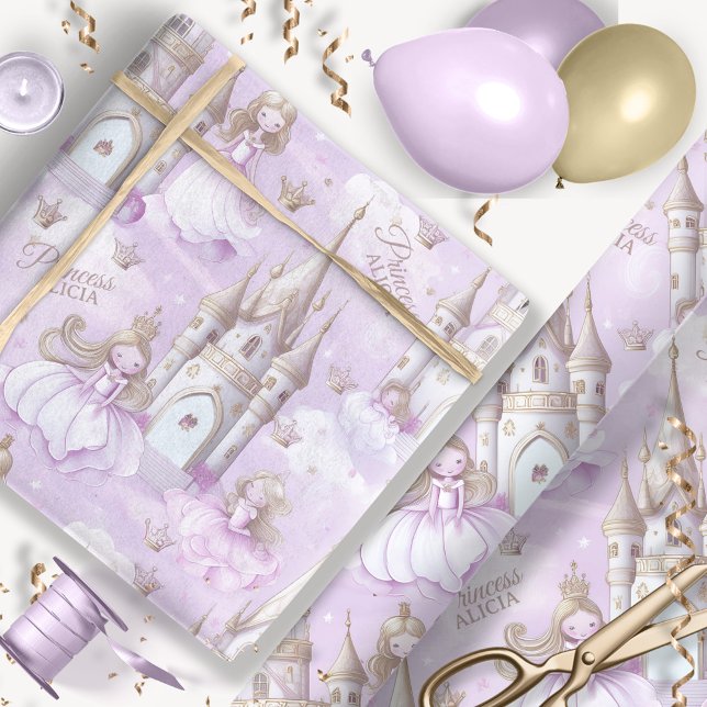 Name Your Princess and Castle Lavender ID1053 Wrapping Paper (Creator Uploaded)