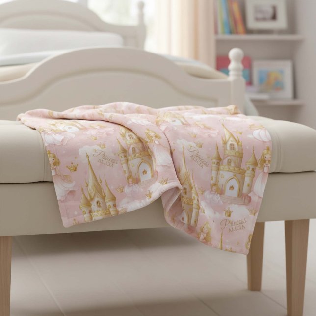 Name Your Princess and Castle Pink ID1053 Fleece Blanket (Creator Uploaded)