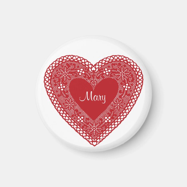 Name Your Vintage Lace Heart Magnet (Front)