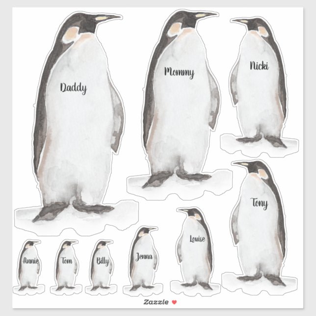 Name Your Winter Penguin Family of Nine Penguins (Sheet)
