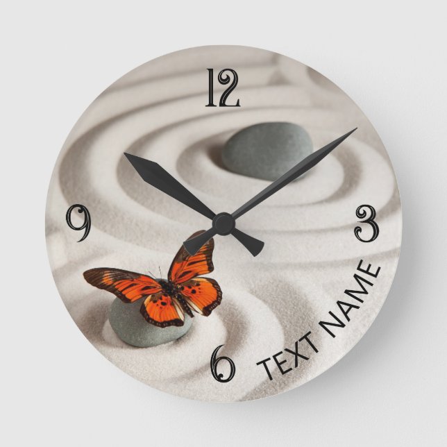 Name, Zen Garden Monarch Butterfly Round Clock (Front)