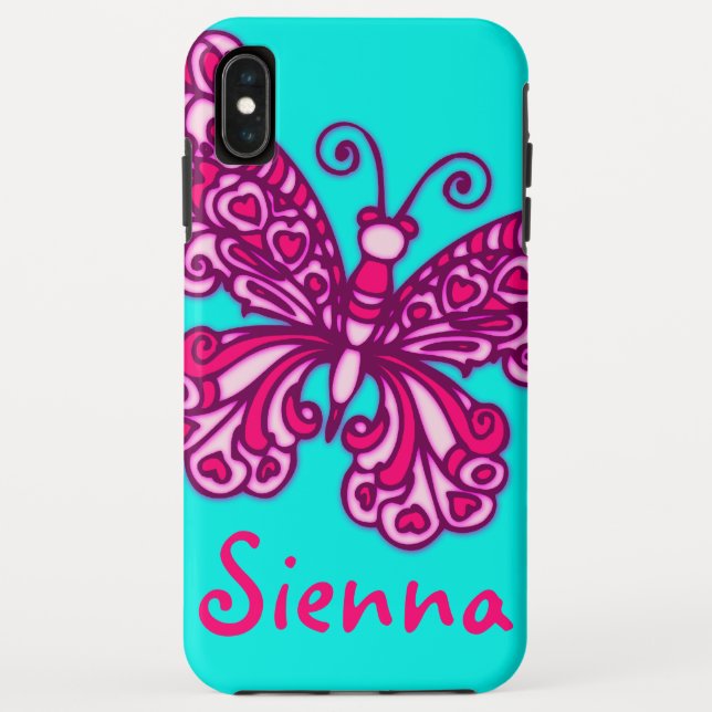 Named (6 letter) butterfly aqua pink ipod case (Back)