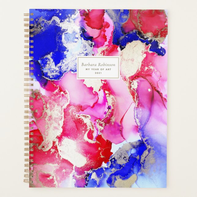 Named Abstract Art Pink Purple Gold Planner (Front)