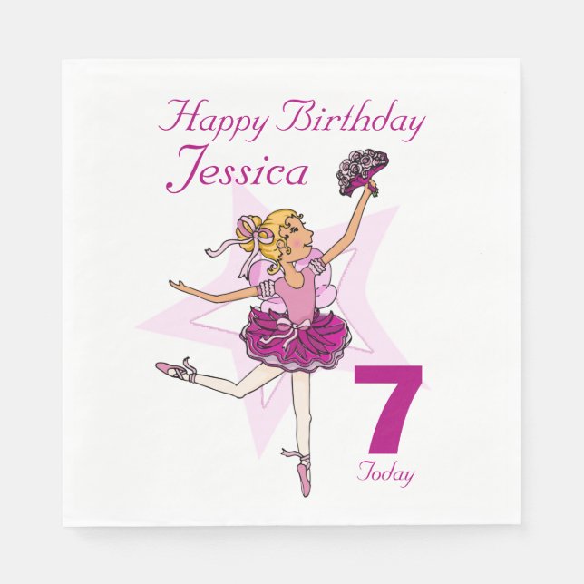 Named ballerina girls 7th birthday napkins (Front)