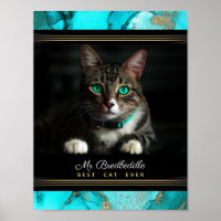 Named Best Cat Ever Photo Template Teal Abstract