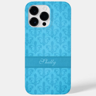Named Fleur de Lis damask blue  Case-Mate iPhone 14 Pro Max Case
