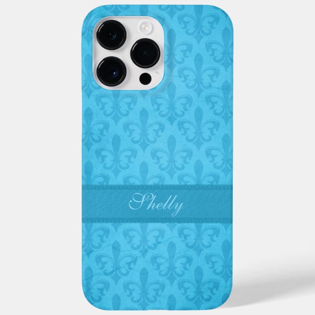 Named Fleur de Lis damask blue  Case-Mate iPhone Case (Back)