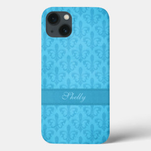 Named Fleur de Lis damask blue pattern iPhone 13 Case
