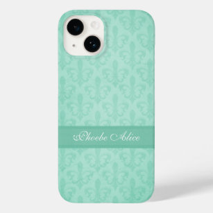 Named Fleur de Lis damask mint green  Case-Mate iPhone 14 Case