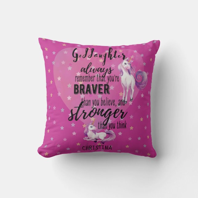 Named GODDAUGHTER Motivational Quote Unicorn Pink  Cushion (Front)