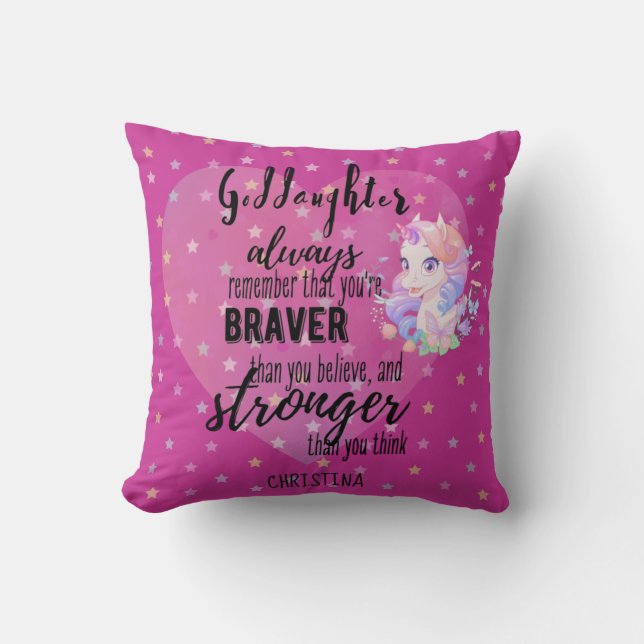 Named GODDAUGHTER Motivational Quote Unicorn Pink  Cushion (Front)