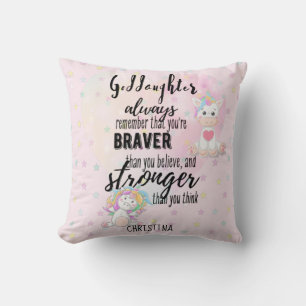 Named GODDAUGHTER Motivational Quote Unicorn Pink  Cushion