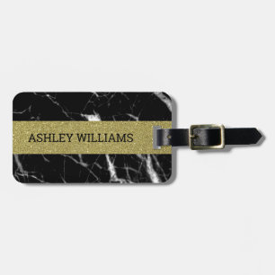 Named gold and black marble luggage tag