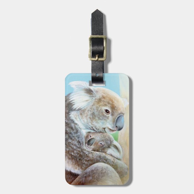 Named Koala cuddle fine art luggage tag (Front Vertical)