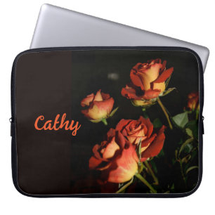 Named laptop cover black with Red & Yellow Roses