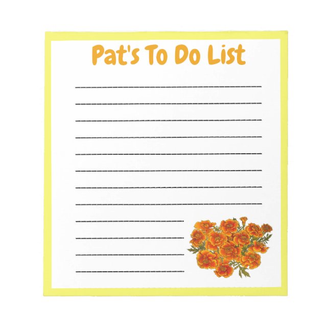 Named Marigold To Do List Pad with yellow frame (Front)