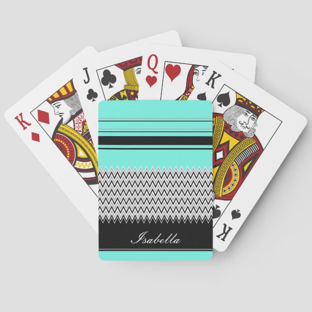 Named Mint Stripes and Chevron Playing Cards (Back)
