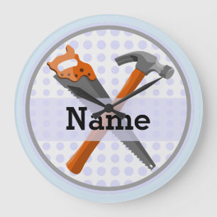 Named Personalised Tools design for boys. Large Clock