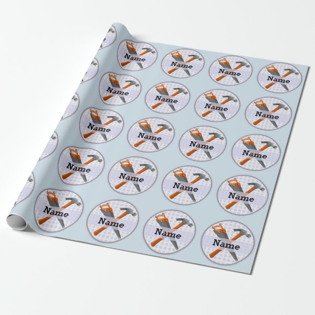 Named Personalised Tools design for boys. Wrapping Paper (Unrolled)