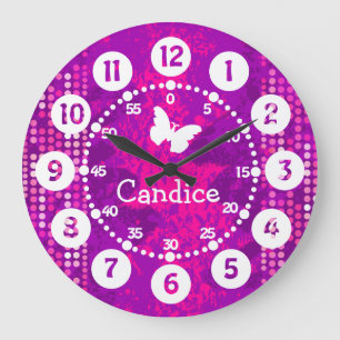 Named pink purple dots easy to read large clock