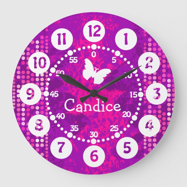 Named pink purple dots easy to read  large clock (Front)