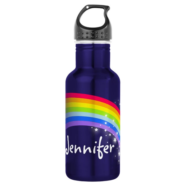 "Named" rainbow purple kids drinks bottle (Front)