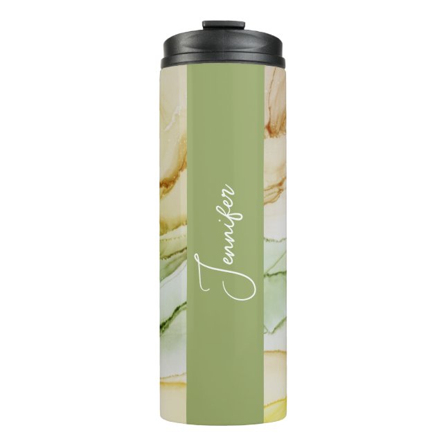 Named Sage Green Abstract Pastel Thermal Tumbler (Front)