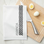 Named Timeless Black White Greek Key Tea Towel<br><div class="desc">Cook in timeless style with this personalised black and white Greek Key pattern kitchen towel. What a great addition to any kitchen. The colours and pattern will never go out of style. Named Timeless Black White Greek Key kitchen towel.</div>