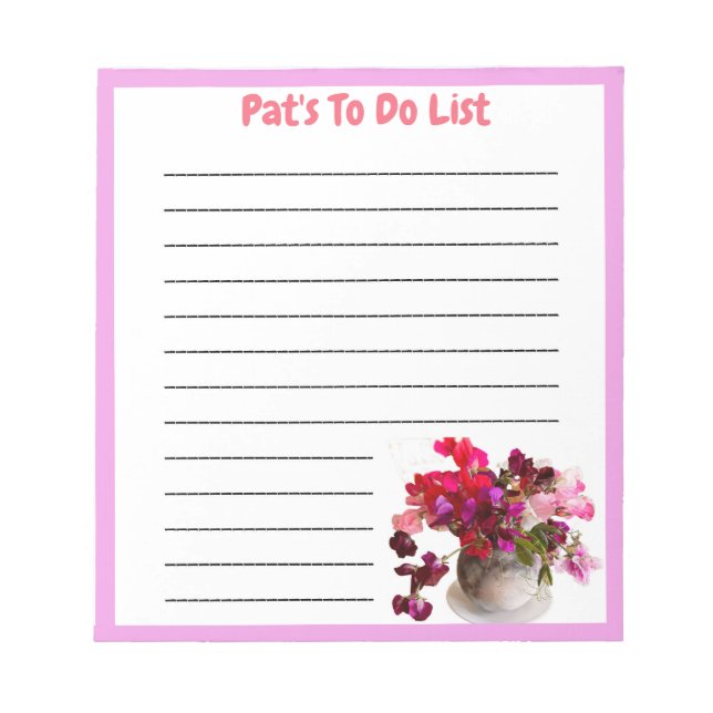 Named To Do List Pad with Sweet Peas  (Front)
