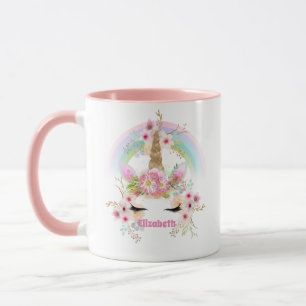Named UNICORN Pink Gold Flowers Girls Teens Gifts Mug