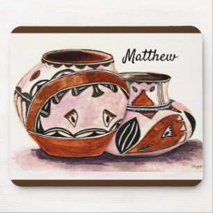 Named Watercolor-Look Native American Pottery Art Mouse Pad