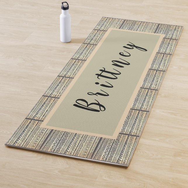 Named White and Black Tribal Pattern Yoga Mat (In Situ)