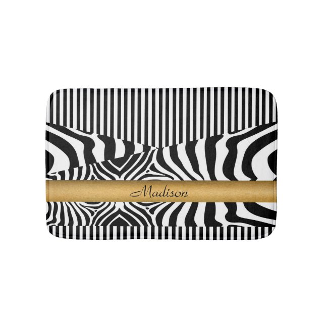 Named Zebra and Stripes Bath Mat (Front)