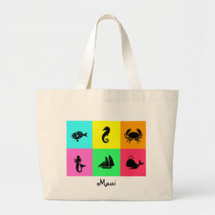 Namedrop Nation_Maui_multi-colour, multi-icon Large Tote Bag