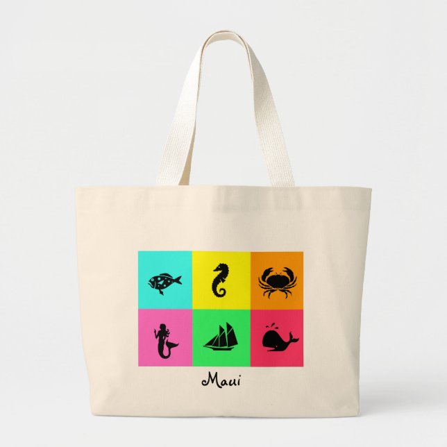 Namedrop Nation_Maui_multi-colour, multi-icon Large Tote Bag (Front)
