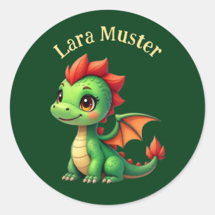 Namensaufkleber - Babydrache grün Classic Round Sticker