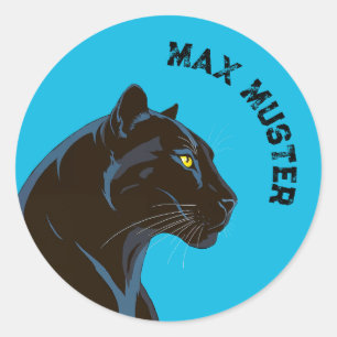 Namensaufkleber blau - Schwarzer Panther Classic Round Sticker