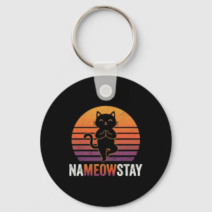 Nameowstay Funny Cat Yoga Pun Retro Sunset Meditat Key Ring