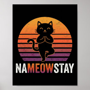 Nameowstay Funny Cat Yoga Pun Retro Sunset Meditat Poster