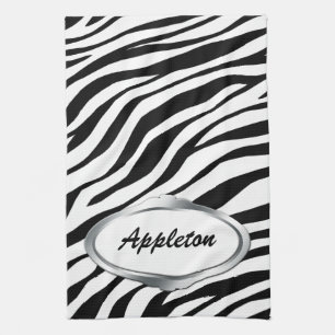 Nameplate Design Black & White Zebra Print Towel