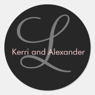 Names and Initial Monogram Sticker Black and Pink