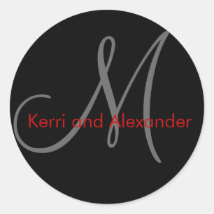 Names and Initial Monogram Sticker Black and Red