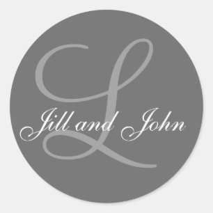 Names and Initial Monogram Sticker Grey