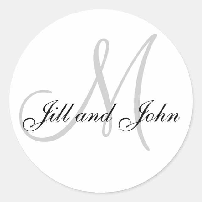Names and Initial Monogram Wedding Favour Stickers (Front)
