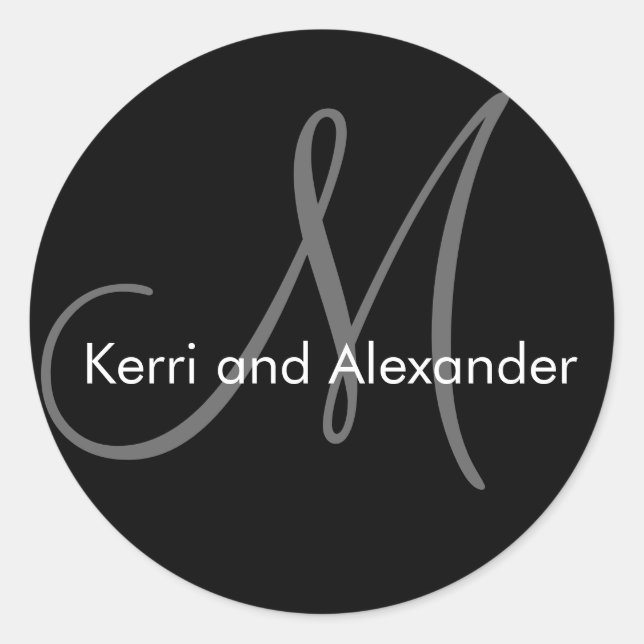 Names and Monogram Wedding Sticker Black Grey (Front)
