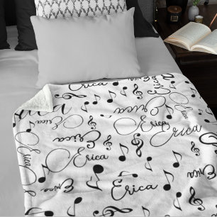 Names and Speckled Musical Notes black and white Fleece Blanket