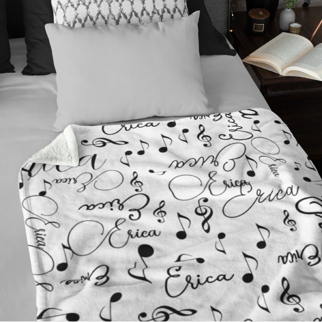 Names and Speckled Musical Notes black and white Fleece Blanket (Creator Uploaded)