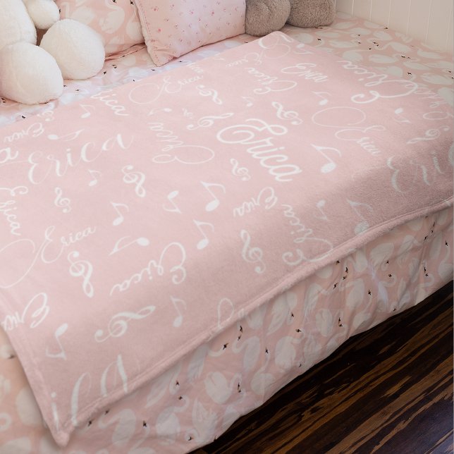 Names and Speckled Musical Notes Pink Fleece Blanket (Creator Uploaded)
