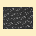 Names & Anniversary Year, White Script, Black Tissue Paper<br><div class="desc">Personalise Names,  Anniversary Year and Message in White Script text on black background; perfect for stuffing a gift bag. Also great for decoupage,  scrap booking,  junk journals,  invitations,  or any of your creative projects too.</div>