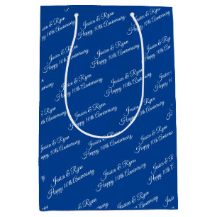 Names, Anniversary Year, White Script, Deep Blue Medium Gift Bag